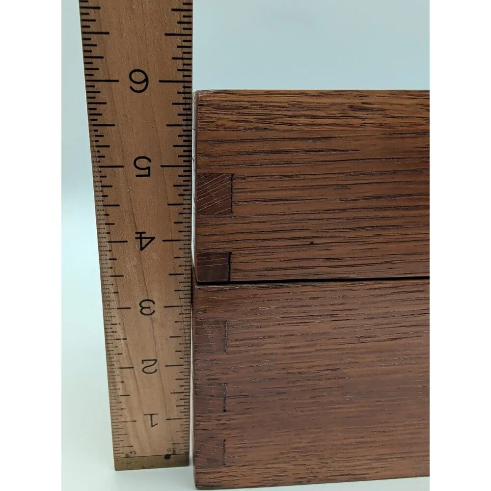 Vtg Oak Box Dovetail Handmade Hinged Lid Jewelry Watch Trinket